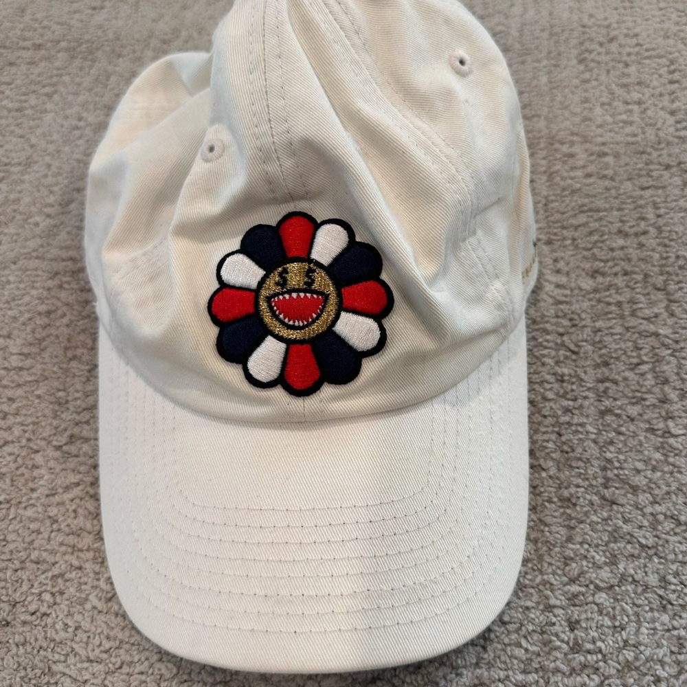 Men's White Field Grade Cap with Smiling Flower Patch